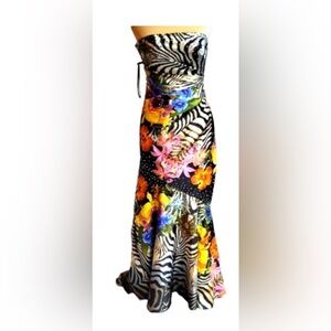 Night Moves Strapless Beaded Satin Prom Dress - 6 - Animal Floral Print - Used